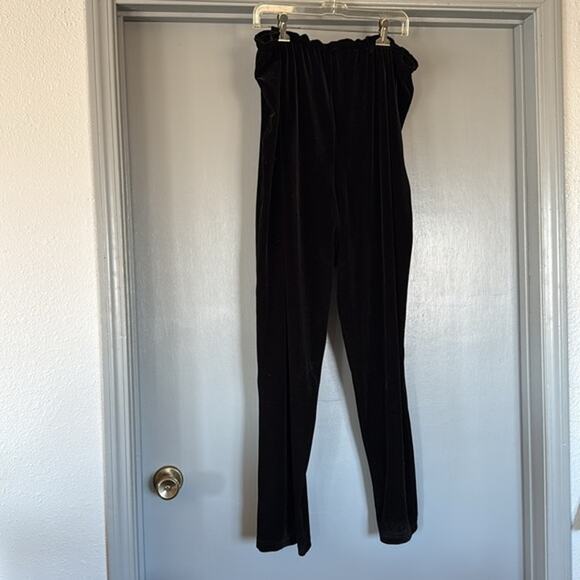 Worthington Black Velvet Velour Stretch Pullon Ruffled Waist Drawstring sz XL - Picture 2 of 6